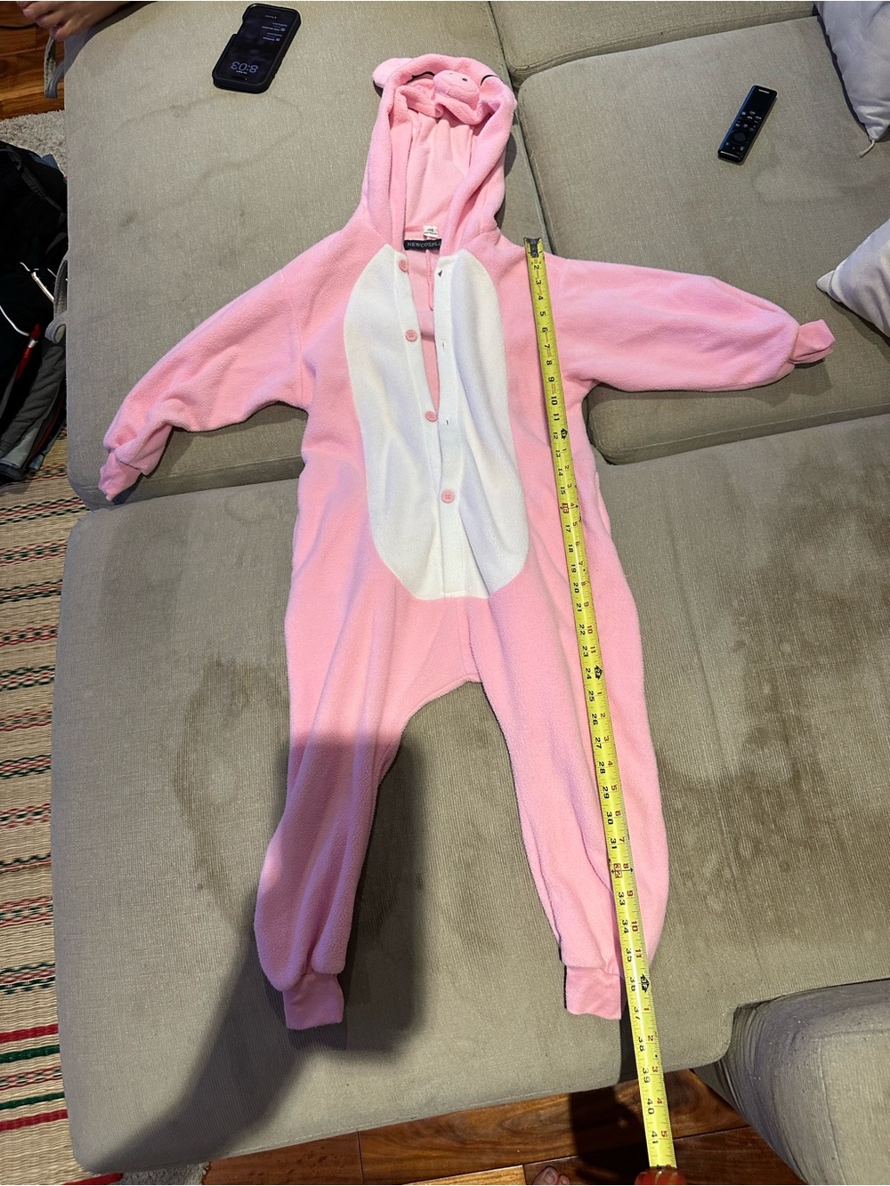 Soft Pink Hooded Kids One-Piece Footie with White Front